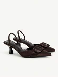 CUCCOO CHICEST Sandalias de tacón de aguja sin talón con punta puntiaguda para mujer, minimalistas y de moda - Café integral - Ver 1