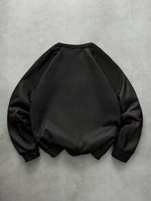 Manfinity Roghcode 男士街头风耶稣复活复活节元素印花套头卫衣，适合户外音乐节、朋友聚会、送给男友/老公的礼物、周年纪念卫衣，圣徒图案街头风卫衣，男士宽松印花款 - 黑色 - 查看 2