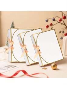 10PCS, Golden Edged White Ribbon Covered Gift Box, White Gift Box With Bow And Ribbon, Bridesmaid Proposal Box, Suitable For Weddings, Valentine's Day, Baby Showers, Etc - Gold-rimmed White - View 3