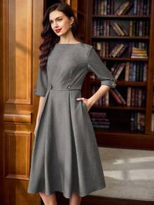 Women Midi Dresses - Dark Grey - View 6