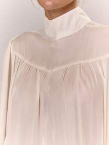 MUSERA Funnel Neck Drapey Woven Blouse Winter Autumn Cosy Cute Casual Night Out Date Night New Year Party - Cream - View 6