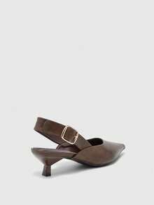CUCCOO BIZCHIC Women's Pointed Brown PU Metal Buckle Slingback Stiletto Temperament Commuting Fashion Wear High-Heeled Sandals Spring Shoes - Brown - View 9