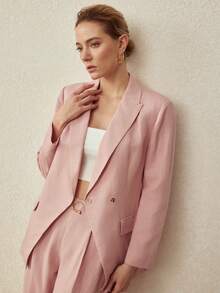 MOTF PREMIUM LINEN MINIMALIST ELEGANT DOUBLE WAISTBAND DESIGN BLAZER, SPRING/SUMMER - Pink - View 4