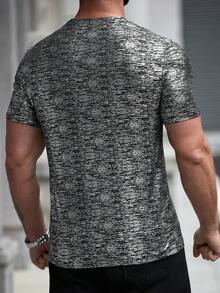 Manfinity Roughcore Men's Shiny Metallic Printed Short Sleeve Shirt, Spring/Summer - Black - View 2