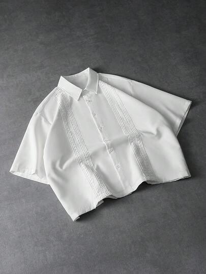 PAVTROS Men's Casual Daily Solid Color Contrast Lace Short Sleeve Shirt, Summer