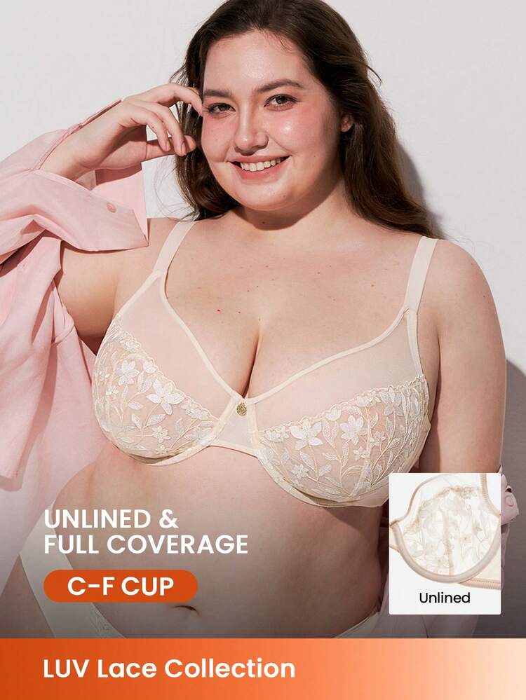 Full Coverage Unlined Embroidered Lace Bra
