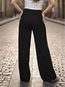 Pantalón de corte Holgado de Tiro Alto para Mujer - Negro - Ver 3