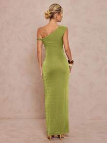 Lumalex 女士不对称露肩金属装饰修身连衣裙 - 綠色 - 查看 2