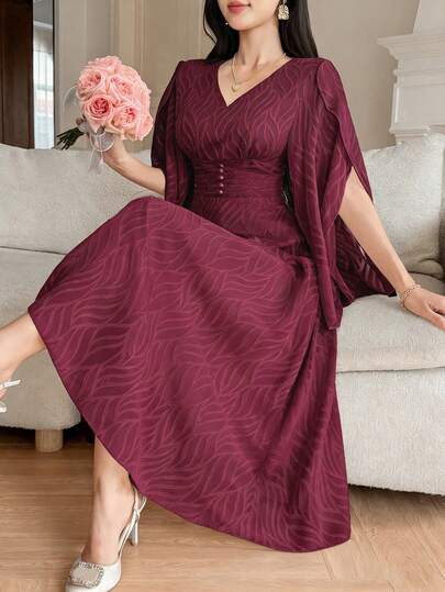 DAZY فستان أنيق للنساء بأكمام مكشكشة مزخرفة بالزهور، للربيع/الصيف