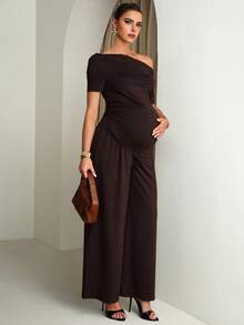 MaterniChic Maternity Clothes Maternity Co Ord Summer Pregnant Clothes Brown Two-Piece Set Highly Elastic  Elegant - Brown - View 6