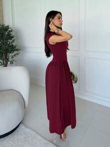 Milla Jasmine 女款純色立領長袖洋裝，優雅女裝，新年洋裝，優雅派對洋裝，適合嬌小女性 - 中紫紅色 - 查看 4
