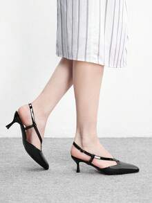 CUCCOO BIZCHIC Women's Shoes Pointed Toe Patent Leather Black Cross Strap Slingback Basic Commuting Wear Daily Thin Heel High Heel Shoes - Black - View 4