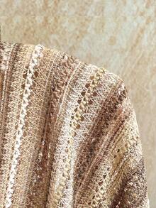 Soleia Women's Striped Asymmetrical Shoulder Long Sleeve Top And Shorts 2-Piece Set - Brown - View 6