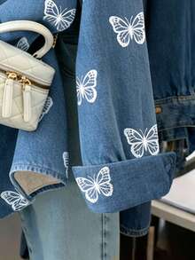 Resyla Camisa de mujer con efecto de mezclilla y estampado de mariposa retro - Multicolor - Ver 4