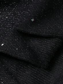 DAZY 女士优雅蕾丝拼接方领荷叶边喇叭袖不对称中长连衣裙，春夏款 - 黑色 - 查看 3