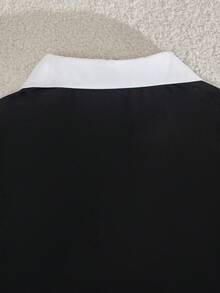 少女字母印花长袖荷叶边T恤和阔腿裤休闲套装 - 黑色 - 查看 4
