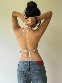 Aloruh Top halter con espalda descubierta y decoración de remaches - Blanco - Ver 2