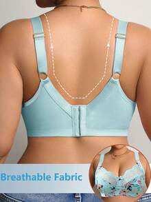 DesireSculpt 1pc Plus Size Lace Patchwork Wireless Bra - Multicolor - View 2