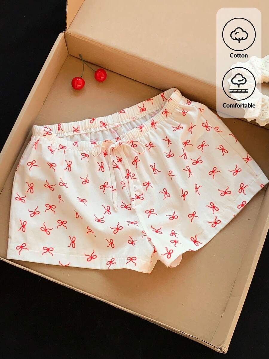 Comfortcana 女士休闲抽绳蝴蝶印花短裤，适合日常通勤和度假，2026年夏季新款春夏时尚女装，适合海滩度假休闲穿着。 - 彩色 - 查看 1