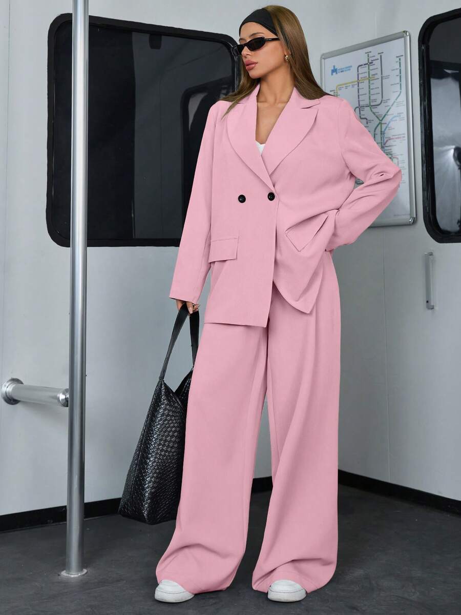 EURMUSE Loose Fit Casual Young Women's Suit Set - Baby Pink - View 1
