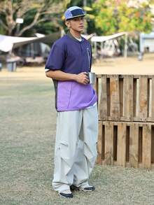 DAZY Pantalones casuales plisados de color albaricoque para hombres, primavera y verano - Albaricoque - Ver 5