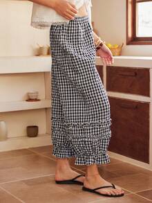 Bohemian Style Printed Cotton Loose Lantern 3/4 Pants, Women Pajama Bottoms - Black and White - View 4