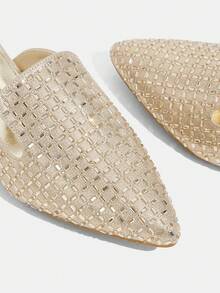 CUCCOO TILAWA Sandales à talons hauts de mode polyvalentes pour soirée, à bout carré, ornées de strass dorés et à carreaux, à talon bas et à bout ouvert - Doré - Voir 9