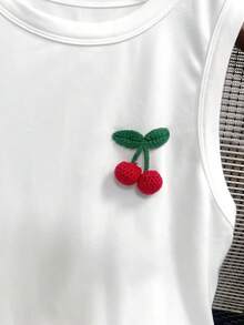 Resyla Áo camisole nữ mùa xuân/hè mới về, cổ tròn, ôm dáng, đa năng, họa tiết quả anh đào 3D. - trắng - Xem 5