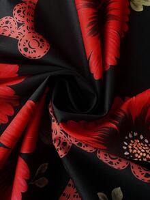 Vionelle Plus Size Women's New Elegant Spring/Summer Vacation Dress, Cardigan With Tie Belt, Digital Floral Print Maxi Dress, Loose Flowy Casual Short Sleeve Dress, Suitable For Outerwear, Vacation, Travel, Bohemian Style Elegant Plus Size Red Floral Print Long Boho Wrap Dress With V Neck Short Batwing Sleeves For Women, - Red - View 9