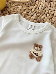 LMoss Kids 2件套男婴针织纯色小熊图案圆领休闲T恤和裤子家居服套装 - 彩色 - 查看 4