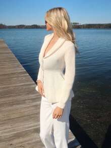 Sydney Algeri 女士优雅针织开衫，复古风，舒适保暖，女士服装，冬季女士毛衣，秋季女士服装，新年丑陋毛衣，情人节毛衣 - 白色 - 查看 5