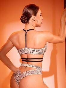 Menodora SHEIN Sport Menodora SHEIN Sport 女士蛇纹印花镂空腰部日常健身运动文胸 - 白色 - 查看 2