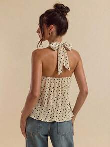 SHEIN BAE Polka Dot Pleated Elegant Blouse, Spring/Summer - Apricot - View 2