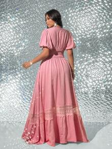 Viva Relle Robe grande taille à encolure en V romantique avec taille cintrée, style français - Rose bonbon - Voir 6