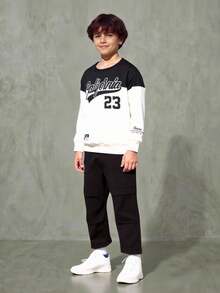 Casuvi Kids 2pcs/Set Toddler Boys' Street Casual Graphic Print Crew Neck Long Sleeve Sweatshirt And Cargo Pants, Suitable For All Seasons - White - View 1