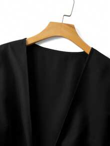 Linhara Plus Size Casual Solid Color Drawstring Jacket - Black - View 4