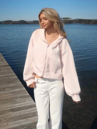 Sydney Algeri Women's Minimalist Solid Color Zip-Up Sweatshirt, Autumn Jacket