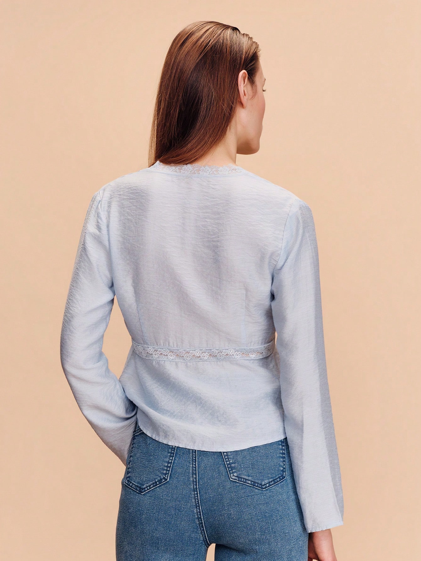 Sky Blue Tie Front Blouse With Lace Inset Details Boho Cute Spring Summer Vacation French Style Parisian Style