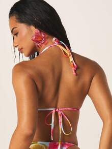 MISSGUIDED Women's Tropical Fruit Print Halter Triangle Bikini Set With Tie Side String Bottom Summer Beach Swimwear - Multicolor - View 2