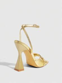 CUCCOO SZL Giày mules mũi nhọn cao gót dành cho nữ, phần trên bằng chất liệu TPU trong suốt màu bạc, điểm nhấn là hình trái tim màu đào và họa tiết đính đá bạc lấp lánh. Giày mùa xuân - Vàng - Xem 4