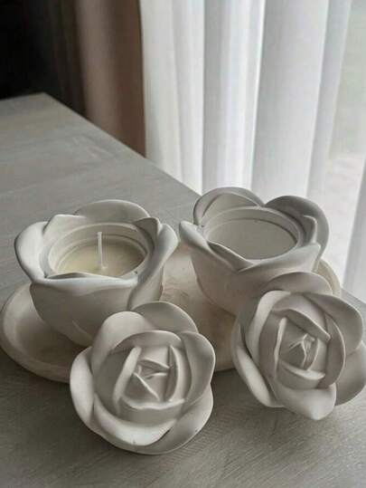 1 Set Rose-Shaped Silicone Mold With Lid Resin Mold For DIY Jewelry Storage Boxes, Candle Stands, And Home Decor Epoxy Resin Plaster Cement Molds