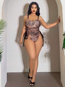 Slaydiva 2026 Spring/Summer Plus Size One-Piece Swimsuit, Leopard Print Sexy Minimalist Design For Women - Multicolor - View 5