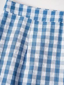 Chân váy ngắn ôm dáng họa tiết kẻ caro dành cho nữ, thích hợp cho mùa xuân/hè. - Xanh và trắng - Xem 5