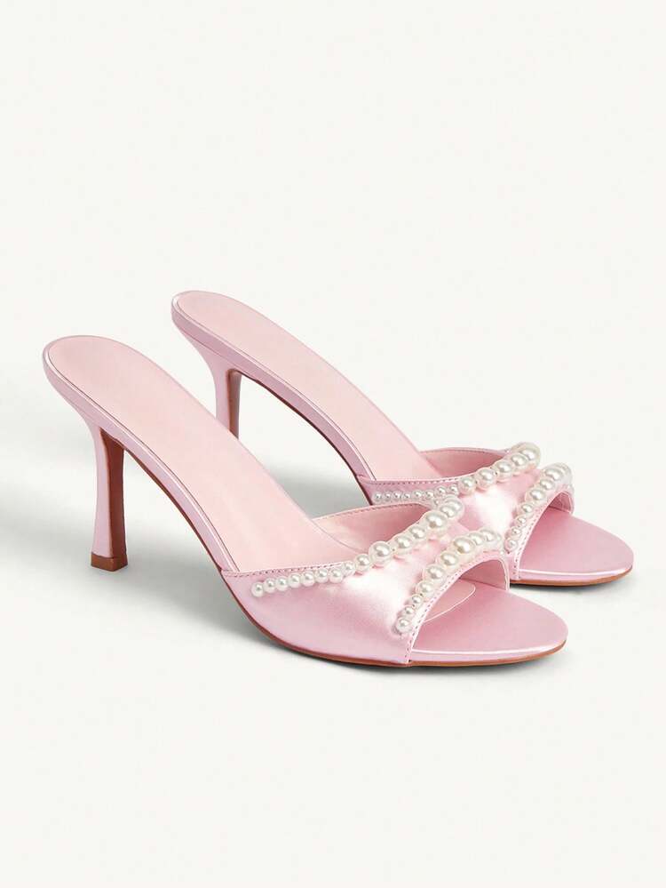 CUCCOO CHICEST New Arrival Summer Women Pearly Round Toe Slim High Heel Sandals, Elegant, Romantic White Satin Bridal, Bridesmaid High Heel Shoes, Fashion Party Formal Wear Suitable For Wedding For Christmas Elegant Shoes Wedding Shoes