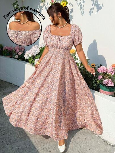 GalTyme Plus Size Ditsy Floral Dress, Vacation Style