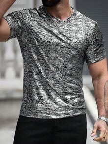Manfinity Roughcore Men's Shiny Metallic Printed Short Sleeve Shirt, Spring/Summer - Black - View 4