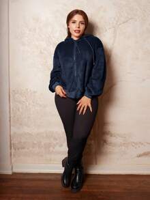 Lupita Cardoza 女士纯色羊毛连帽运动衫，厚实保暖运动衫，棕色，女士秋季连帽衫，女装，冬装，长袖上衣，毕业，返校，女士教师装 - 藏蓝色 - 查看 3