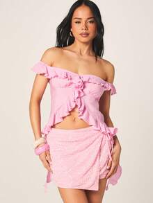 MISSGUIDED Áo croptop trễ vai màu hồng xếp nếp dành cho nữ, trang phục dự tiệc mùa hè nữ tính. - Hồng - Xem 1