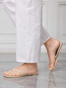 Sleekvia Dép xỏ ngón nữ mũi vuông đế bằng màu mơ, có quai cài, thời trang thường ngày, thoải mái, đa năng, dép lê đế bằng cho nữ. - Màu đá - Xem 9