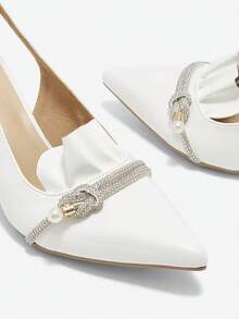 Eladyva Women's Red High Heel Pumps, Pointed Toe, Graceful, Versatile, Soft Leather, Comfortable, Pearl & Rhinestone Decor, Dress Shoes, Stiletto Heel - White - View 8